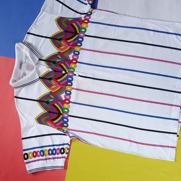 Vintage 90s HEAD Colourful Funky Pattern Polo T-Shirt - Picture 7 of 9
